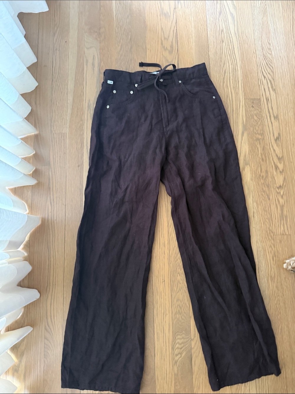 Citizens Of Humanity Dark Brown Wide-Leg Drawstring linen pants